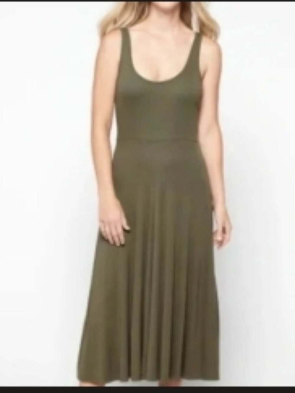 Marine Layer Lexi Dress Rib Sleeveless Tank Fit & Flare Midi Stitch Olive size L